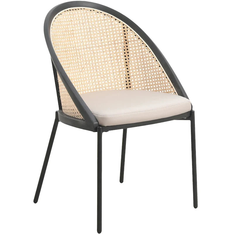 Urbaner, stilvoller moderner Esszimmerstuhl mit Ledersitz und Korbrückenlehne für Esszimmer und Küche