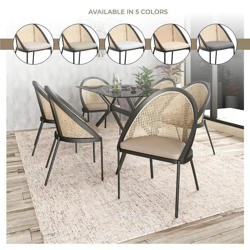 Cadeira de jantar moderna e elegante Urbane, com assento em pele e costas em vime, para sala de jantar e cozinha