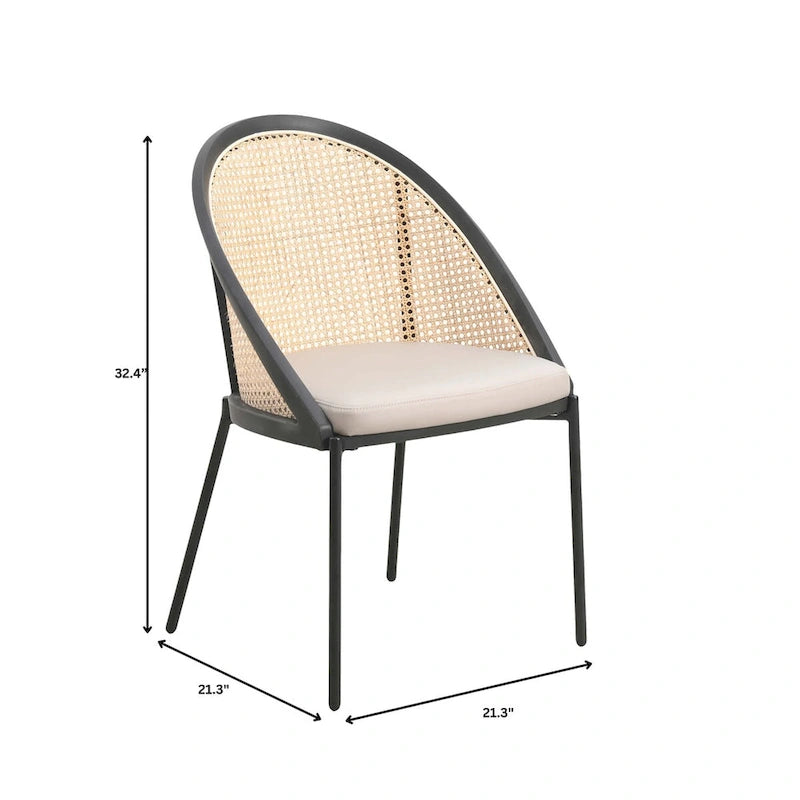 Cadeira de jantar moderna e elegante Urbane, com assento em pele e costas em vime, para sala de jantar e cozinha