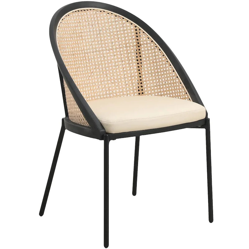 Cadeira de jantar moderna e elegante Urbane, com assento em pele e costas em vime, para sala de jantar e cozinha