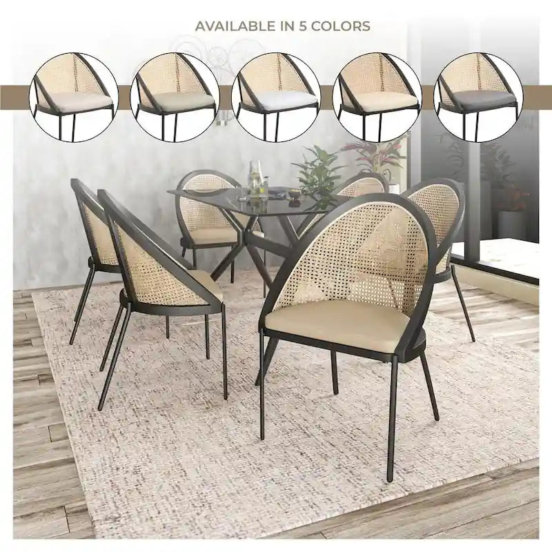 Cadeira de jantar moderna e elegante Urbane, com assento em pele e costas em vime, para sala de jantar e cozinha