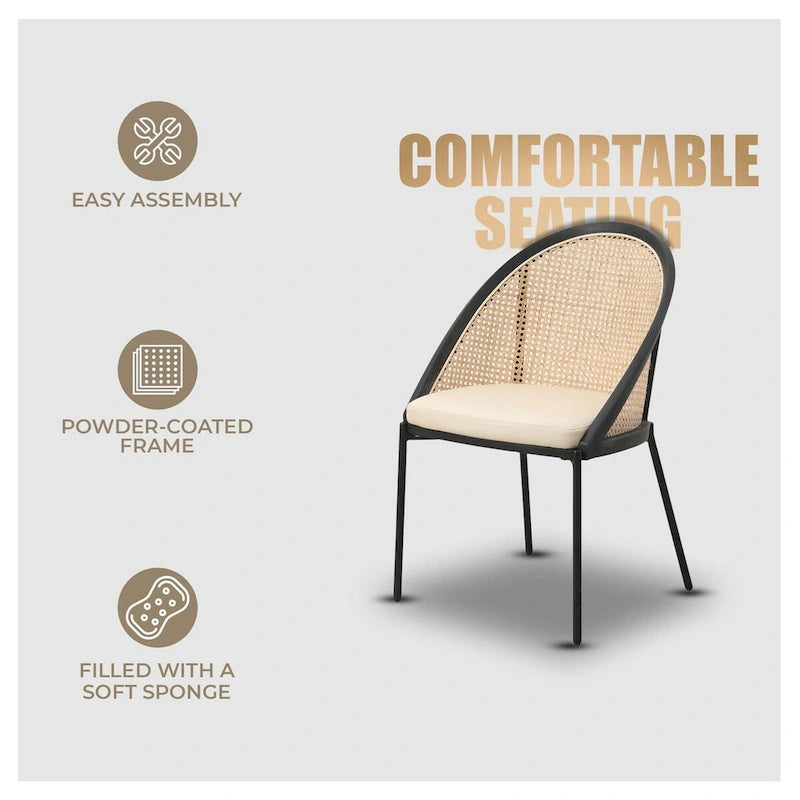 Cadeira de jantar moderna e elegante Urbane, com assento em pele e costas em vime, para sala de jantar e cozinha