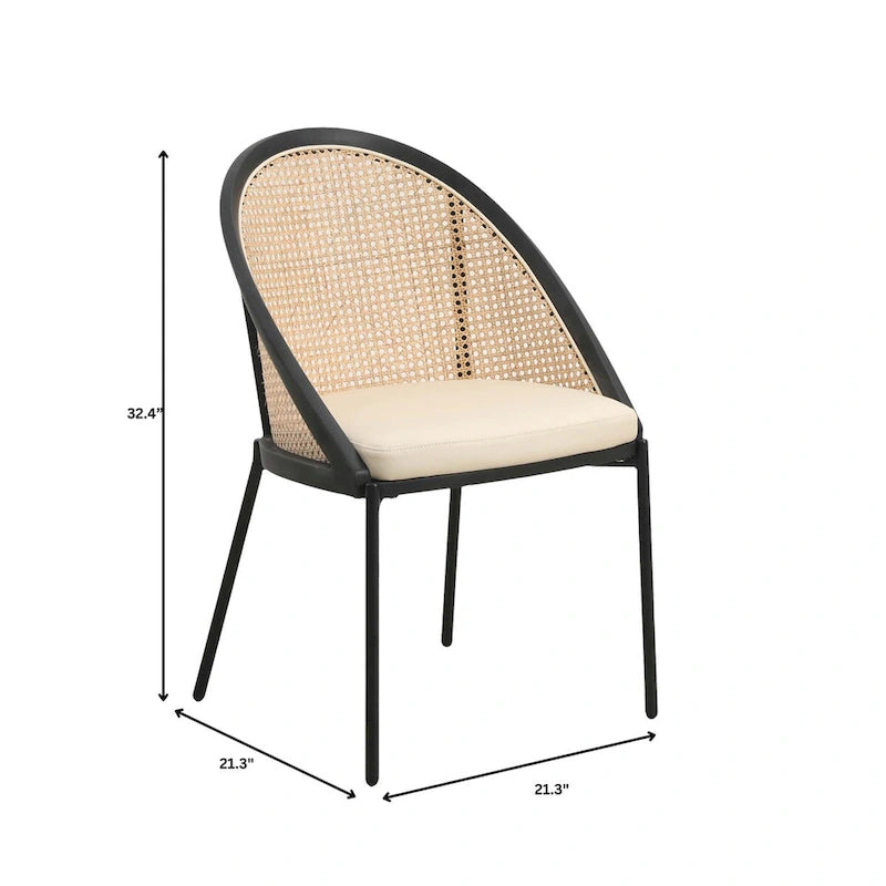 Cadeira de jantar moderna e elegante Urbane, com assento em pele e costas em vime, para sala de jantar e cozinha