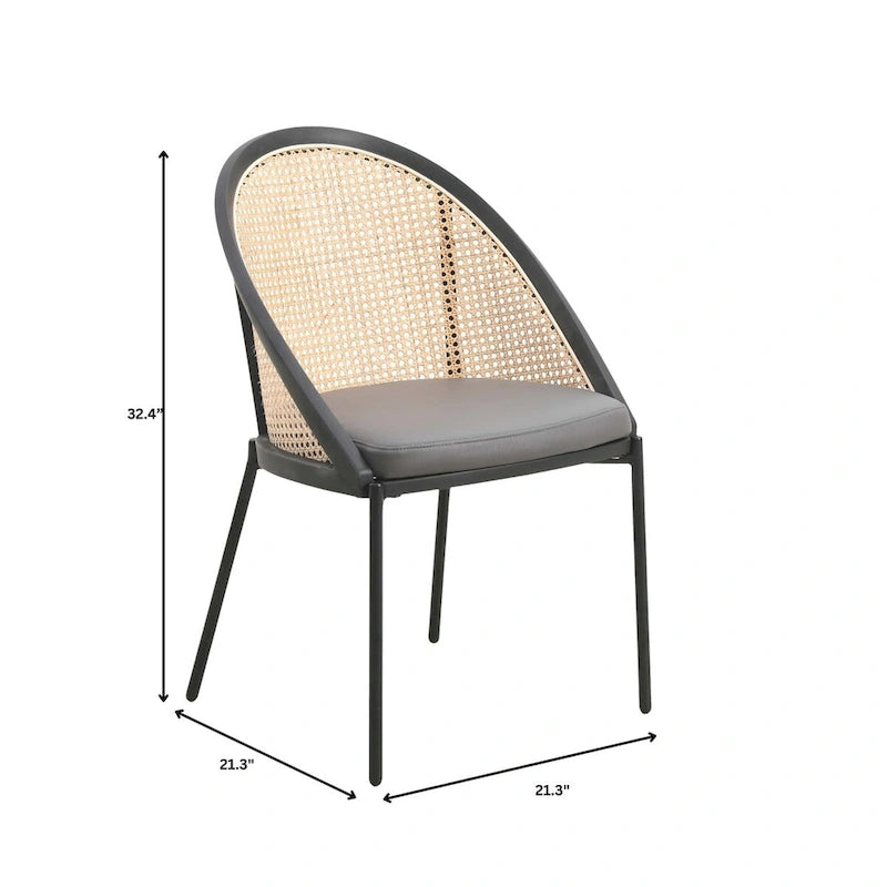 Cadeira de jantar moderna e elegante Urbane, com assento em pele e costas em vime, para sala de jantar e cozinha