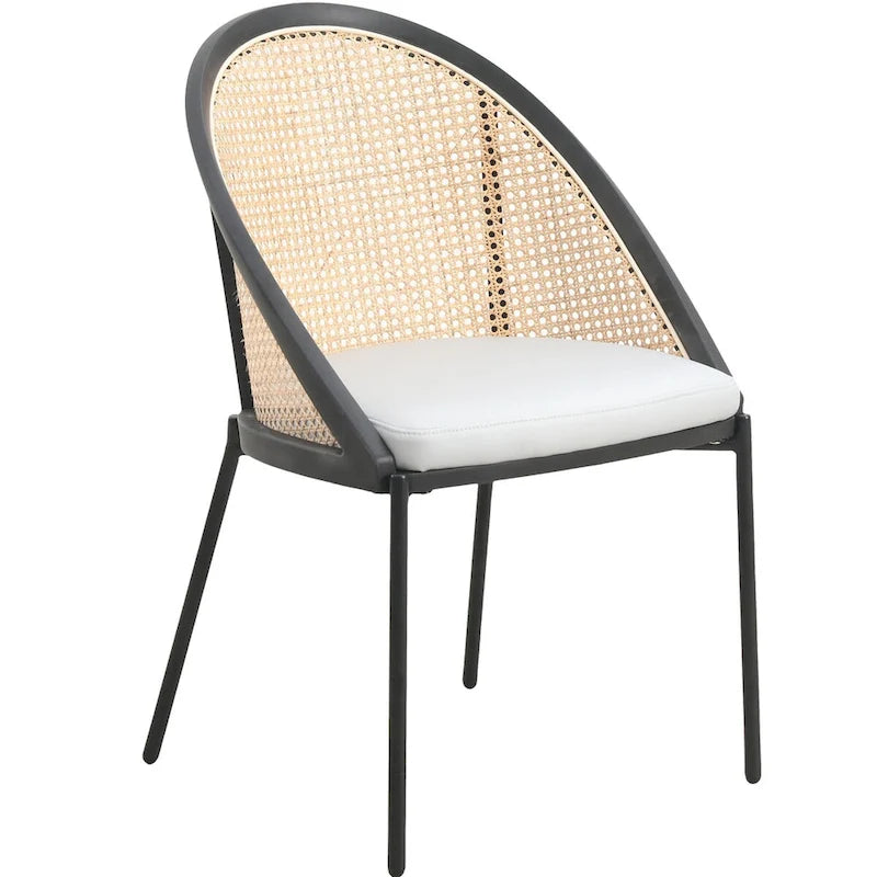Cadeira de jantar moderna e elegante Urbane, com assento em pele e costas em vime, para sala de jantar e cozinha
