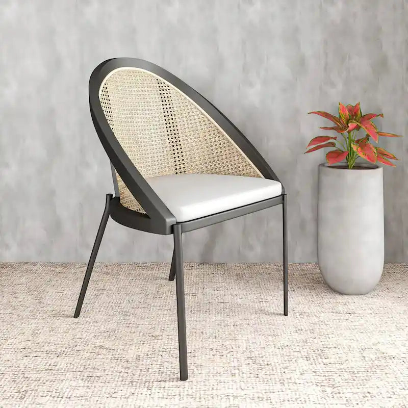 Cadeira de jantar moderna e elegante Urbane, com assento em pele e costas em vime, para sala de jantar e cozinha
