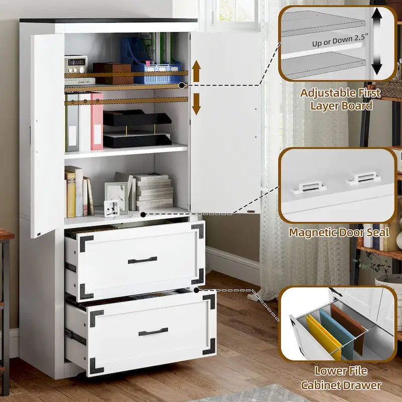 Grande mobile archivio in legno da 68H per uso intensivo, con 2 cassetti, serratura e ripiani regolabili