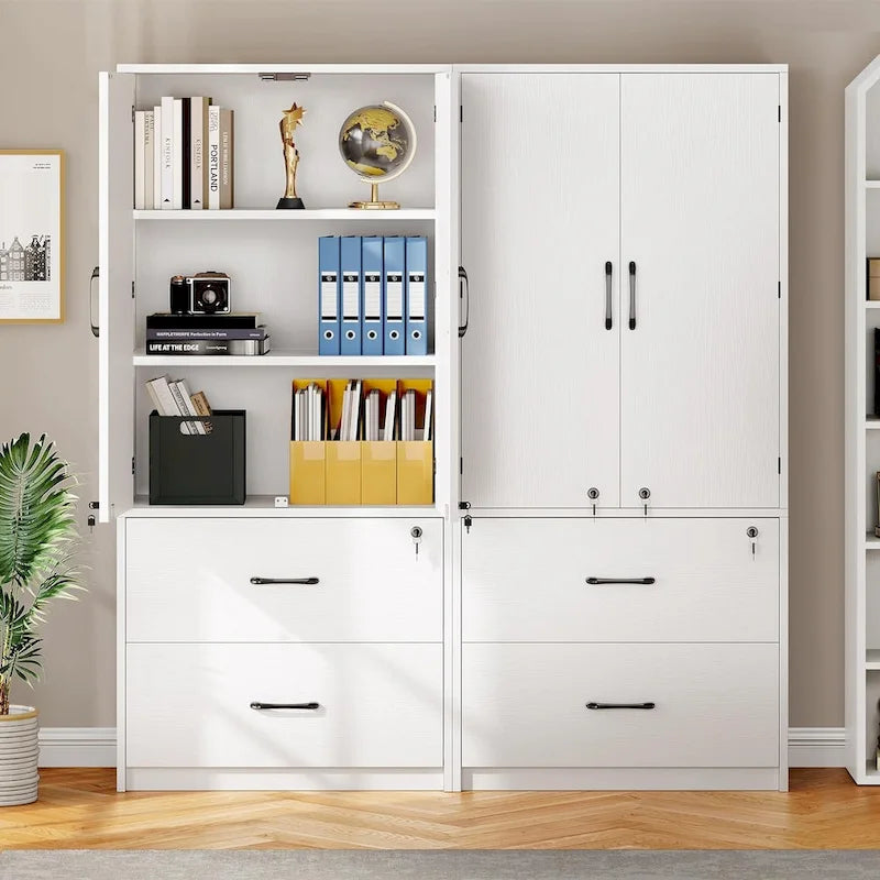 Grande mobile archivio in legno da 68H per uso intensivo, con 2 cassetti, serratura e ripiani regolabili