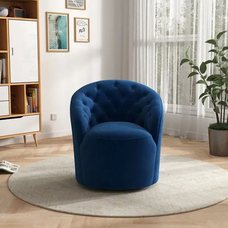 Modern Velvet Upholstered 360 Degree Swivel Barrel Chair with Button Tufted Back