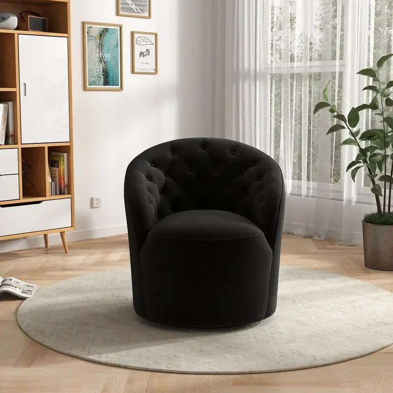 Modern Velvet Upholstered 360 Degree Swivel Barrel Chair with Button Tufted Back
