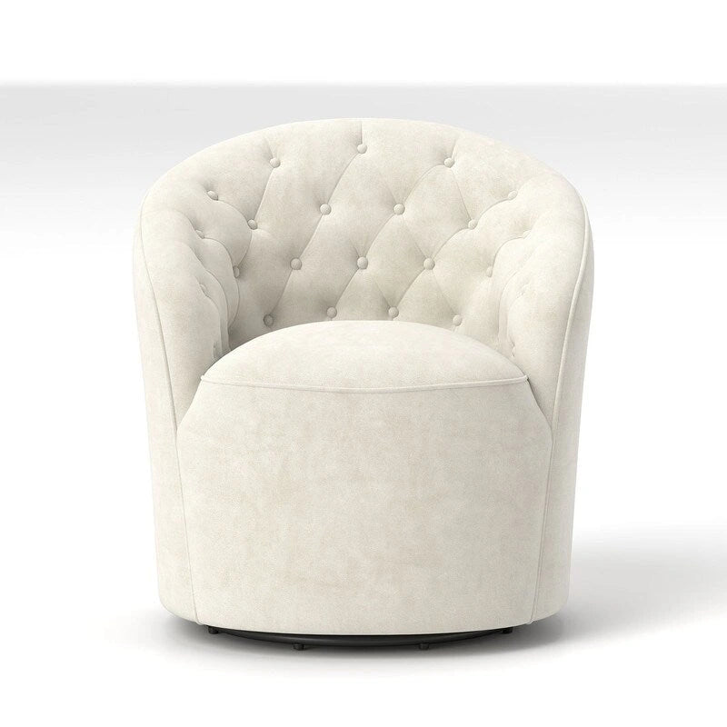 Moderne met fluweel beklede draaifauteuil van 360 graden met tonvormige zitting en geknoopte rugleuning