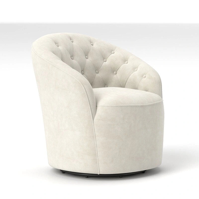 Moderne met fluweel beklede draaifauteuil van 360 graden met tonvormige zitting en geknoopte rugleuning