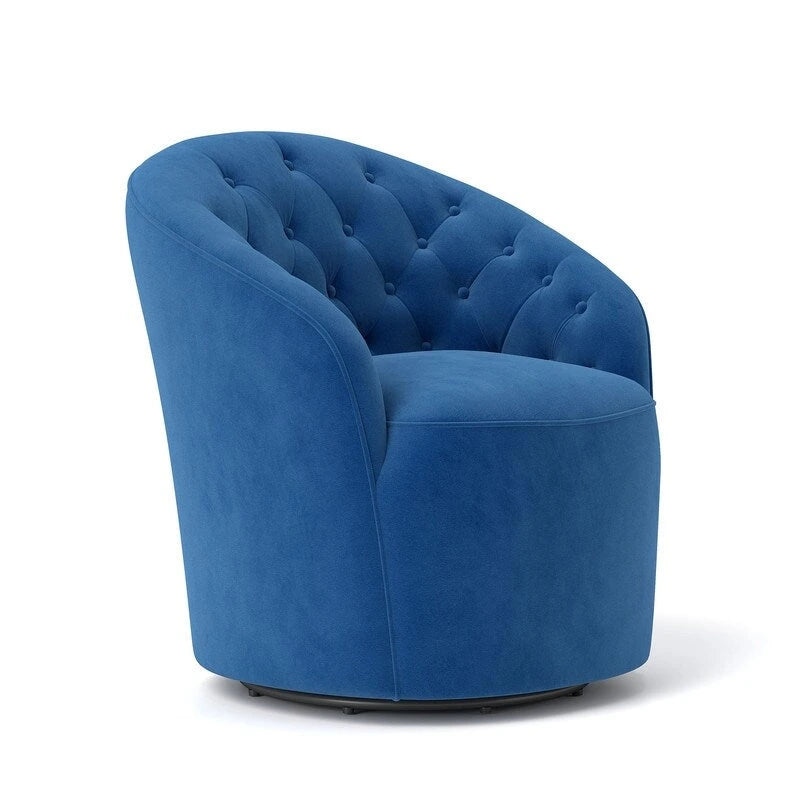 Moderne met fluweel beklede draaifauteuil van 360 graden met tonvormige zitting en geknoopte rugleuning