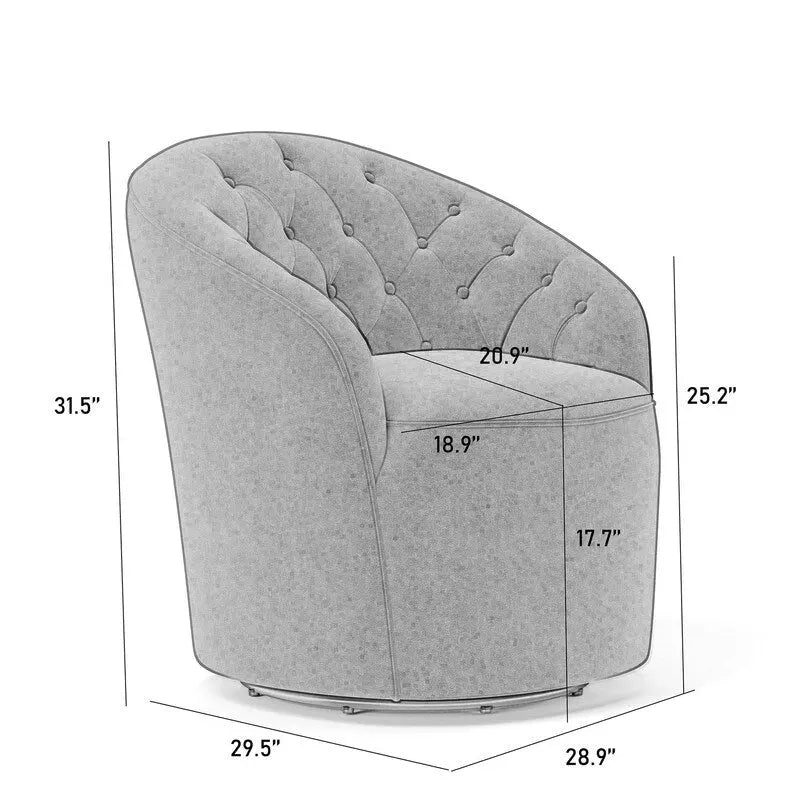 Moderne met fluweel beklede draaifauteuil van 360 graden met tonvormige zitting en geknoopte rugleuning