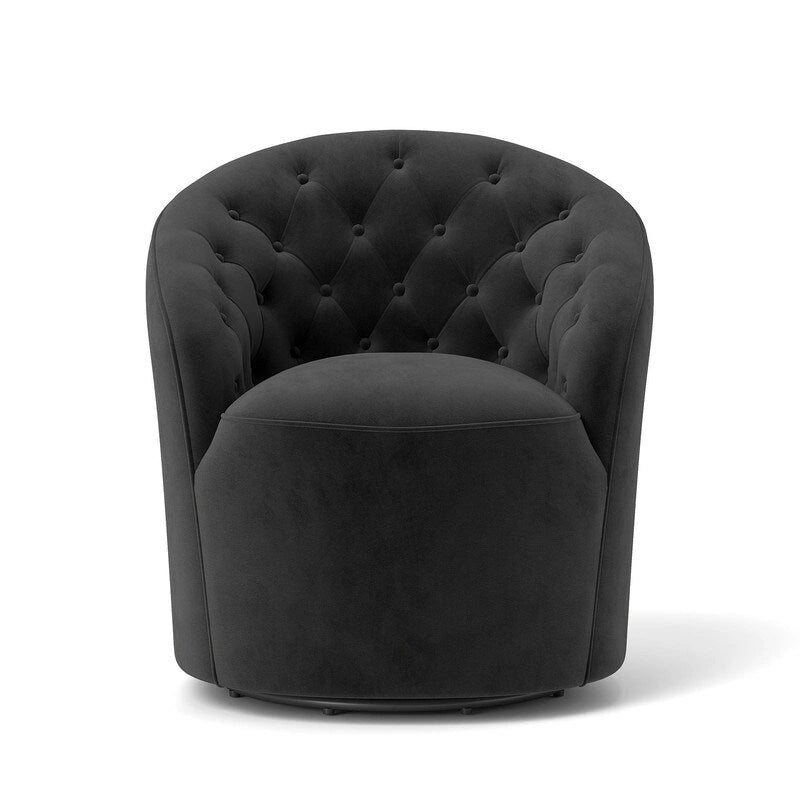 Moderne met fluweel beklede draaifauteuil van 360 graden met tonvormige zitting en geknoopte rugleuning