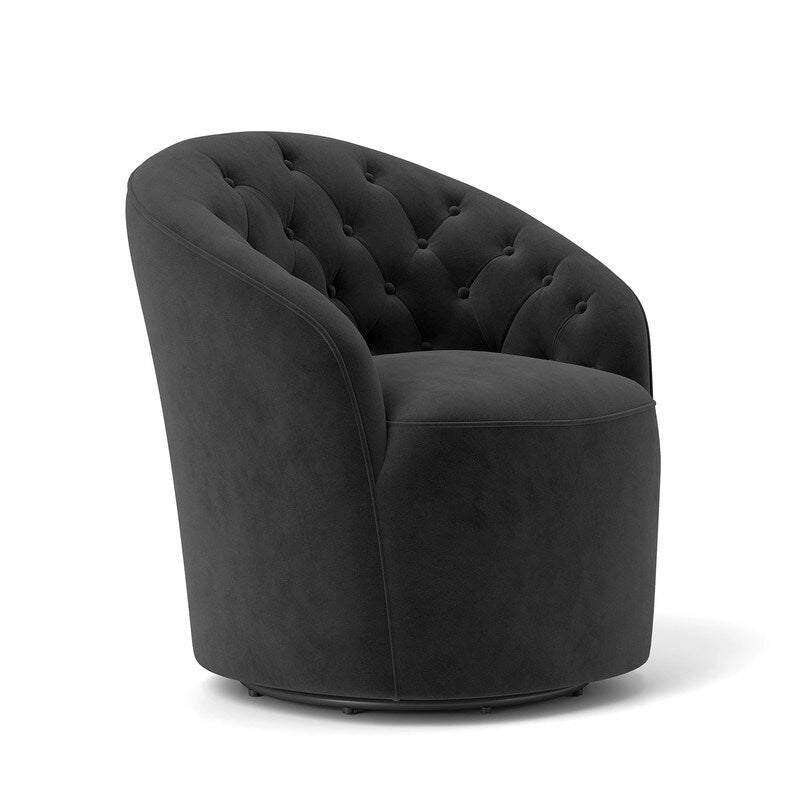 Moderne met fluweel beklede draaifauteuil van 360 graden met tonvormige zitting en geknoopte rugleuning