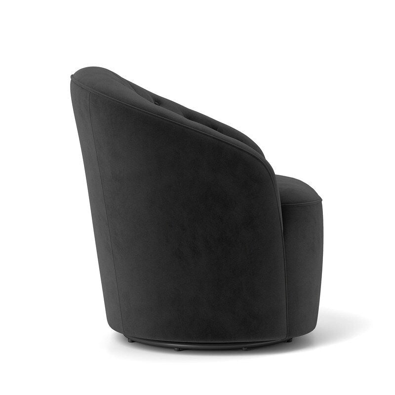 Moderne met fluweel beklede draaifauteuil van 360 graden met tonvormige zitting en geknoopte rugleuning