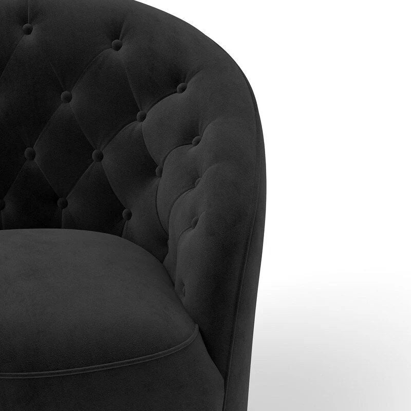 Moderne met fluweel beklede draaifauteuil van 360 graden met tonvormige zitting en geknoopte rugleuning