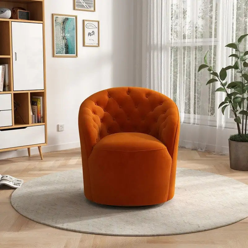 Moderne met fluweel beklede draaifauteuil van 360 graden met tonvormige zitting en geknoopte rugleuning