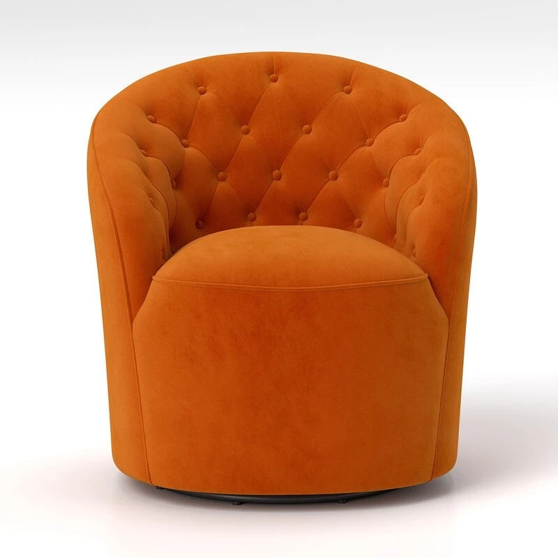 Moderne met fluweel beklede draaifauteuil van 360 graden met tonvormige zitting en geknoopte rugleuning