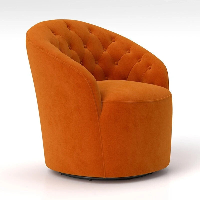 Moderne met fluweel beklede draaifauteuil van 360 graden met tonvormige zitting en geknoopte rugleuning