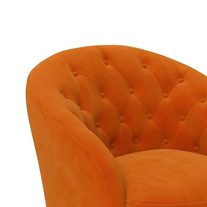 Moderne met fluweel beklede draaifauteuil van 360 graden met tonvormige zitting en geknoopte rugleuning