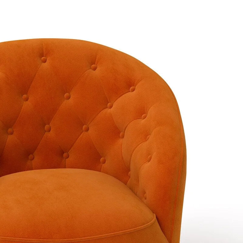 Moderne met fluweel beklede draaifauteuil van 360 graden met tonvormige zitting en geknoopte rugleuning