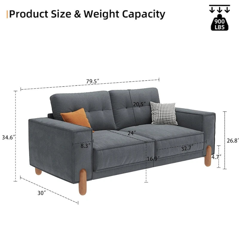 Moderne bank met teddy-stoffen bekleding, houten poten en 2 kussens