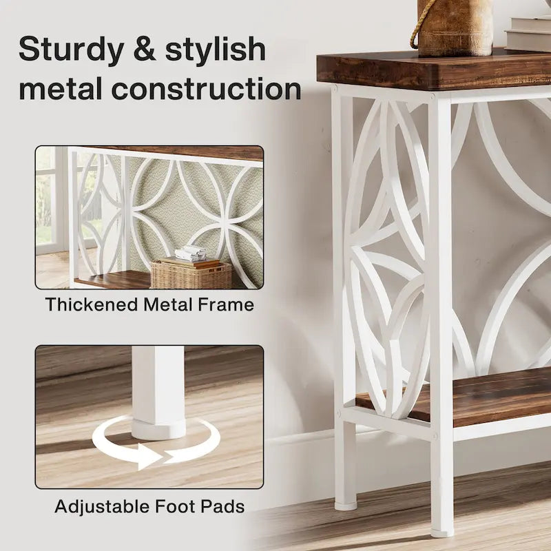 Extra lange banktafel met metalen frame en rustieke houtafwerking - 70.86 L x 11.81 B x 31.88 H